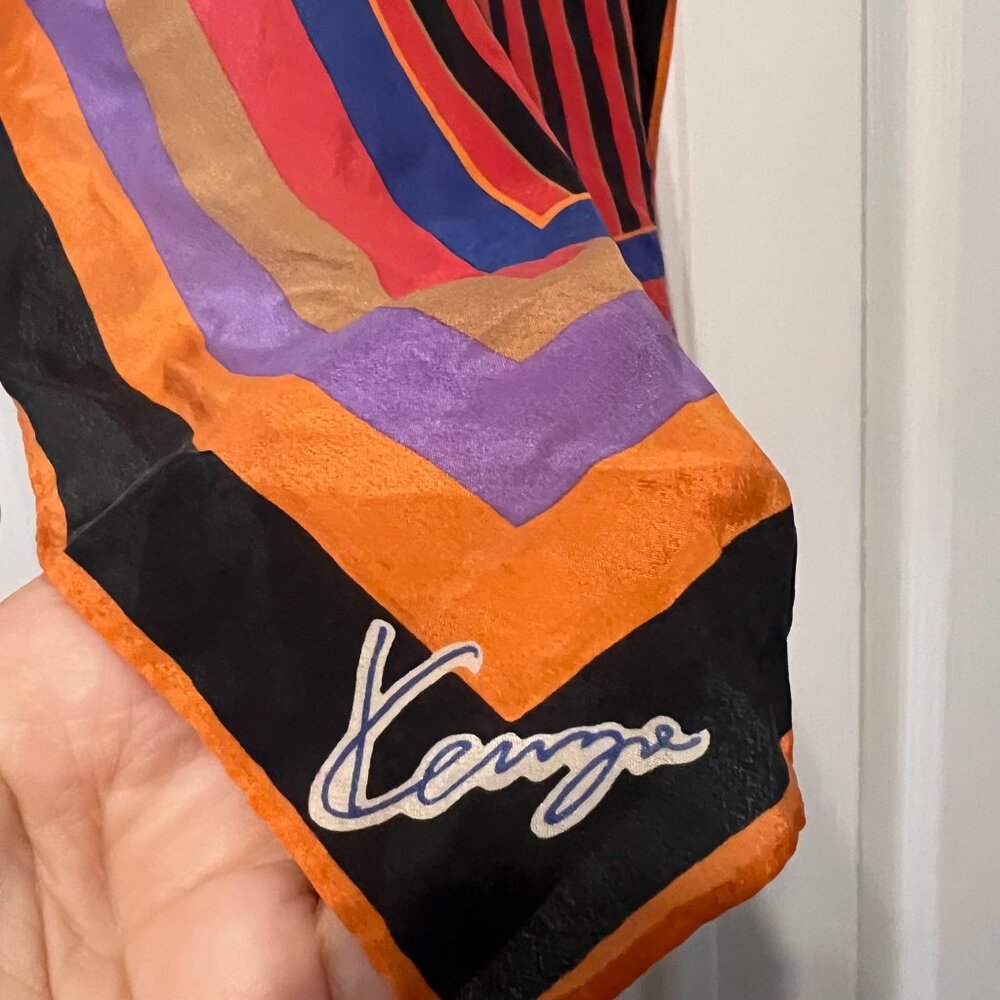 Kenzo-Silk Scarf-21"x 21"-Vintage-Multi Color-Stripes-Casual-Classy-Versatile - Picture 3 of 9